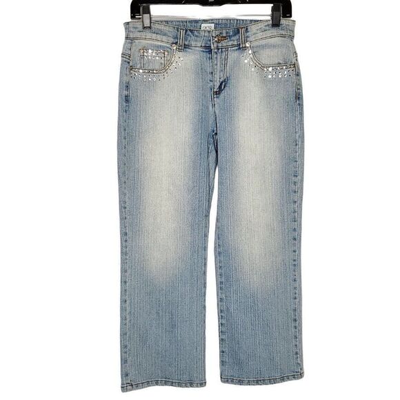 Vintage Cache Rhinestone Bling Denim Capris Sz 6 - Picture 1 of 4